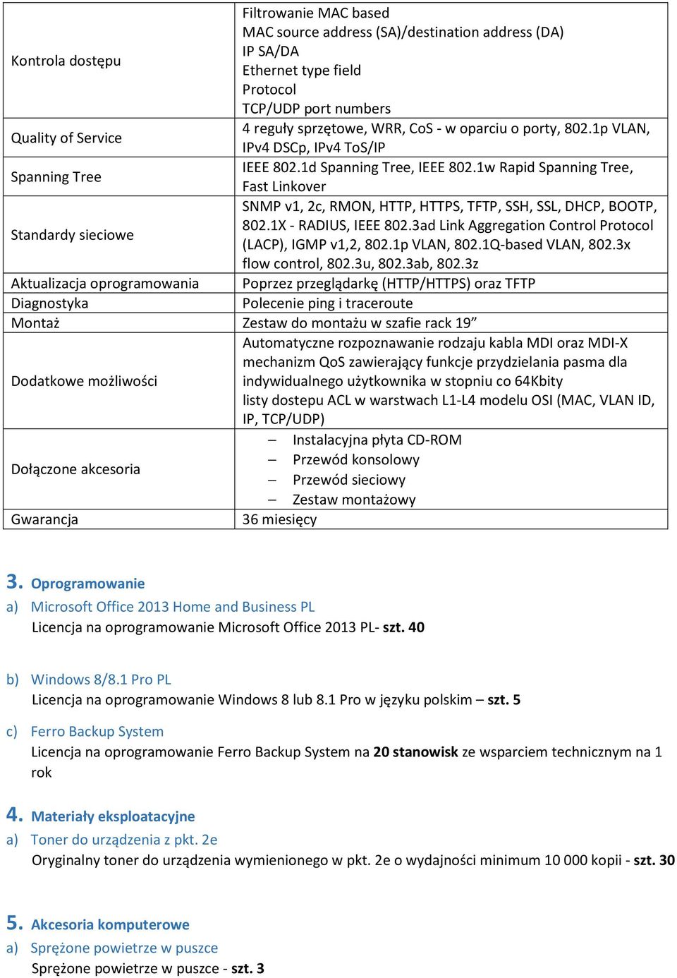 1w Rapid Spanning Tree, Fast Linkover SNMP v1, 2c, RMON, HTTP, HTTPS, TFTP, SSH, SSL, DHCP, BOOTP, 802.1X - RADIUS, IEEE 802.3ad Link Aggregation Control Protocol (LACP), IGMP v1,2, 802.1p VLAN, 802.