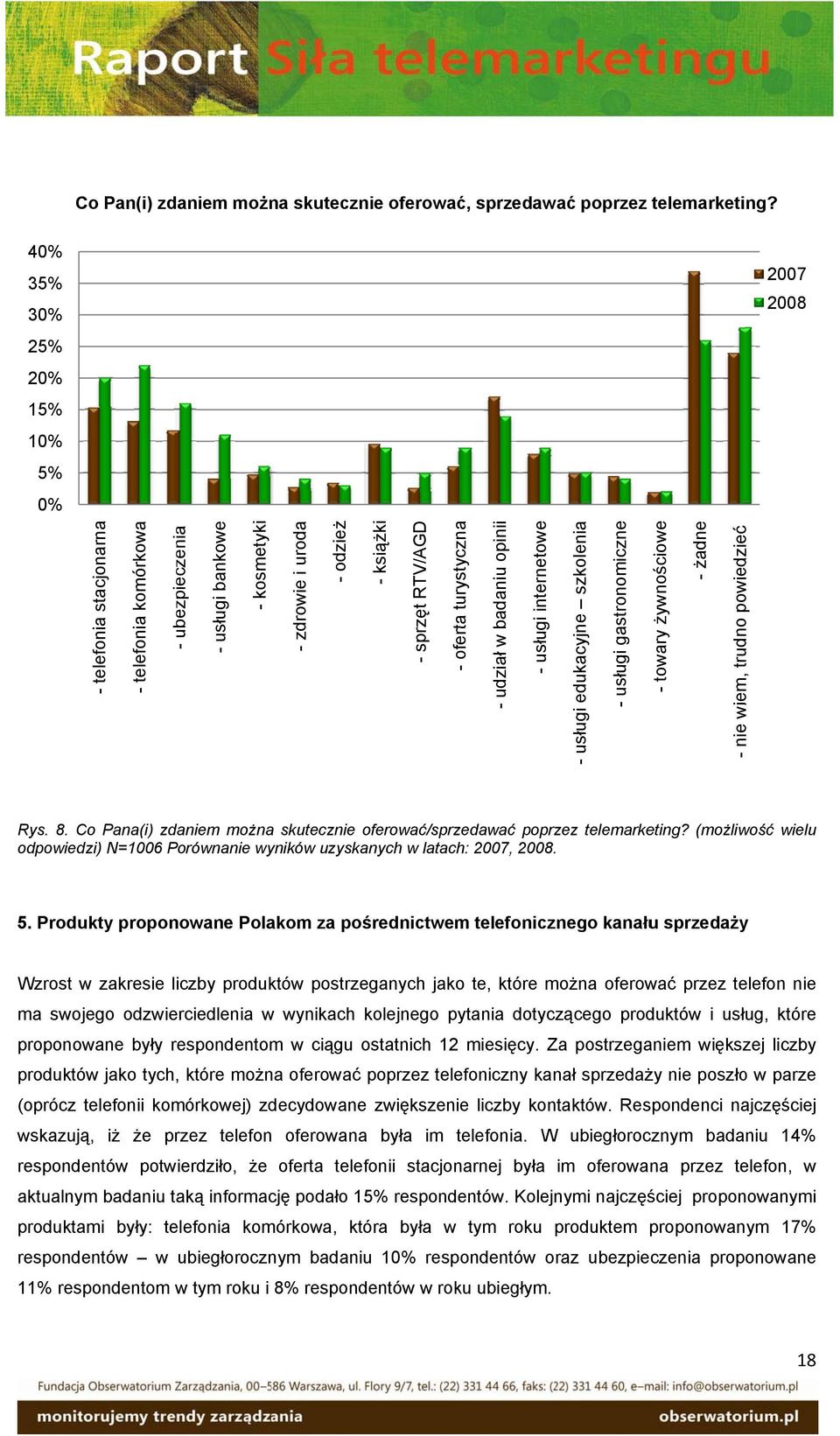 turystyczna - udział w badaniu opinii -usługi internetowe -usługi edukacyjne szkolenia -usługi gastronomiczne - towary żywnościowe - żadne - nie wiem, trudno powiedzieć Rys. 8.