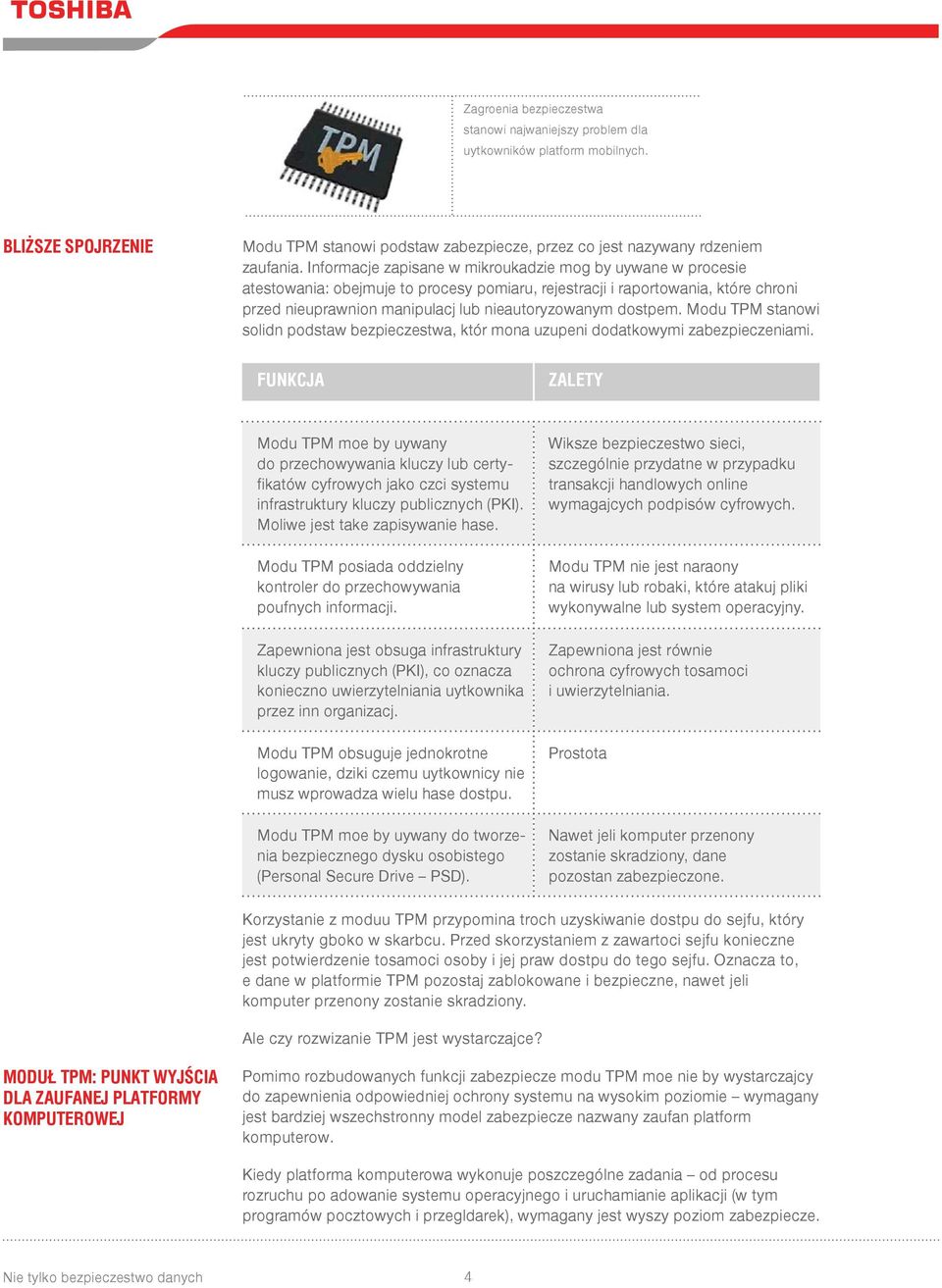 dostpem. Modu TPM stanowi solidn podstaw bezpieczestwa, któr mona uzupeni dodatkowymi zabezpieczeniami.