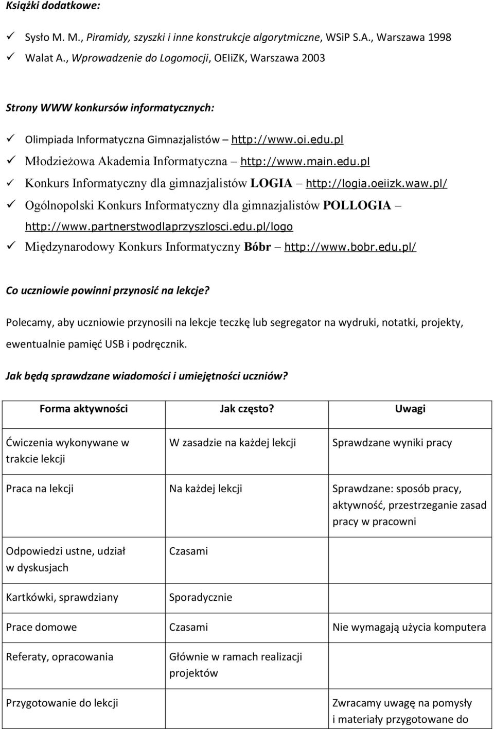 edu.pl Konkurs Informatyczny dla gimnazjalistów LOGIA http://logia.oeiizk.waw.pl/ Ogólnopolski Konkurs Informatyczny dla gimnazjalistów POLLOGIA http://www.partnerstwodlaprzyszlosci.edu.pl/logo Międzynarodowy Konkurs Informatyczny Bóbr http://www.