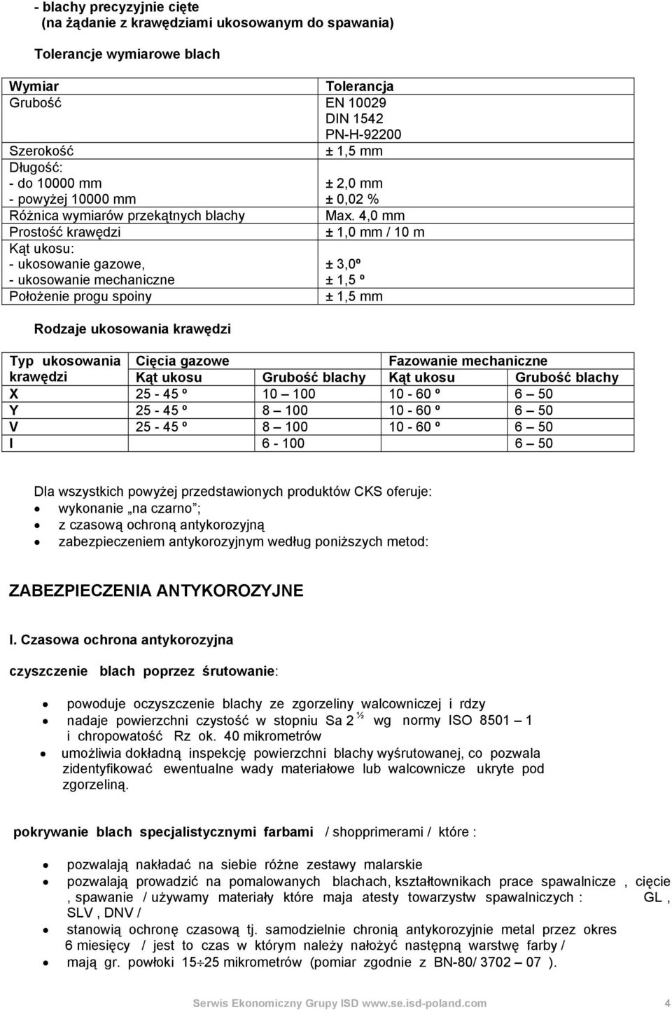 4,0 mm Prostość krawędzi ± 1,0 mm / 10 m Kąt ukosu: - ukosowanie gazowe, ± 3,0º - ukosowanie mechaniczne ± 1,5 º Położenie progu spoiny ± 1,5 mm Rodzaje ukosowania krawędzi Typ ukosowania Cięcia