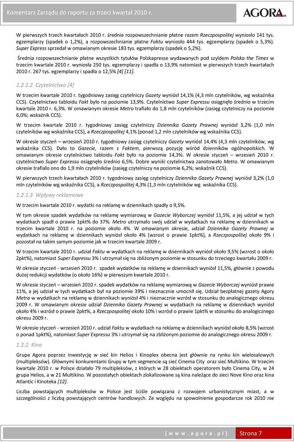 Średnia rozpowszechnianie płatne wszystkich tytułów Polskapresse wydawanych pod szyldem Polska the Times w trzecim kwartale r. wyniosła 250 tys.