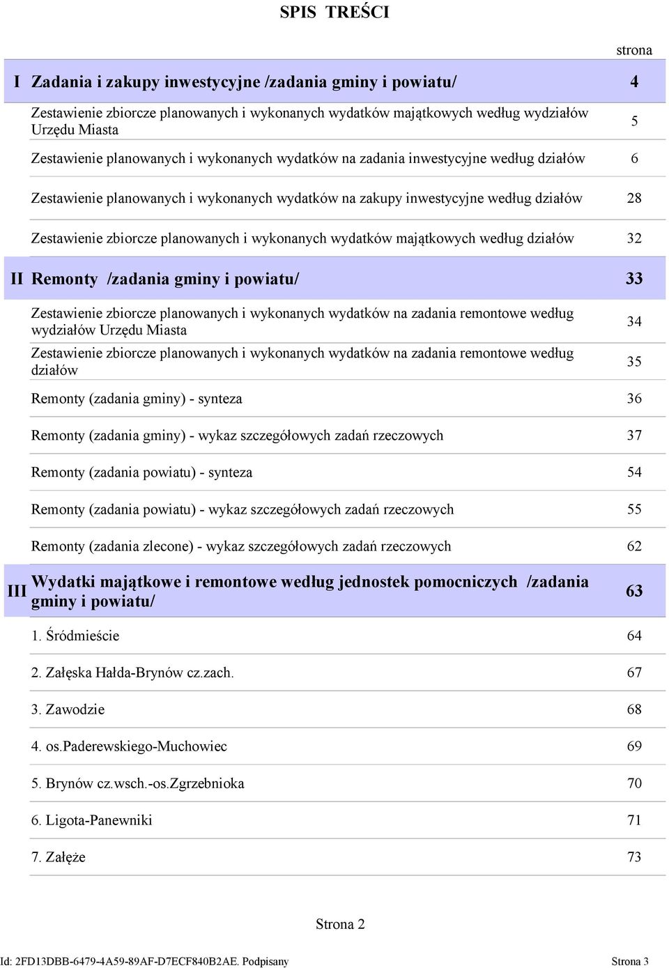 wykonanych wydatków majątkowych według działów 32 II Remonty /zadania gminy i powiatu/ 33 Zestawienie zbiorcze planowanych i wykonanych wydatków na zadania remontowe według wydziałów Urzędu Miasta