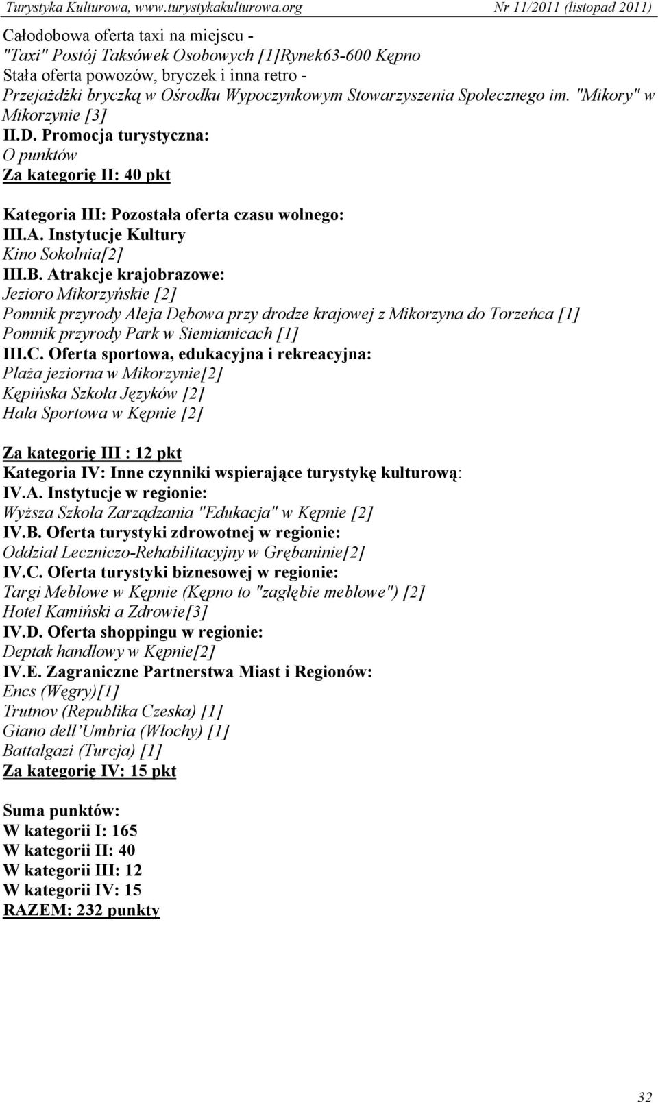 Atrakcje krajobrazowe: Jezioro Mikorzyńskie [2] Pomnik przyrody Aleja Dębowa przy drodze krajowej z Mikorzyna do Torzeńca [1] Pomnik przyrody Park w Siemianicach [1] III.C.