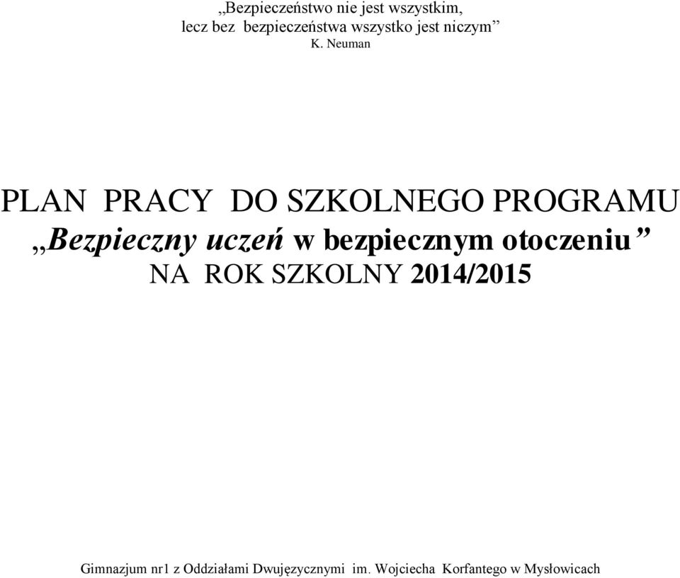 Neuman PLAN PRACY DO SZKOLNEGO PROGRAMU