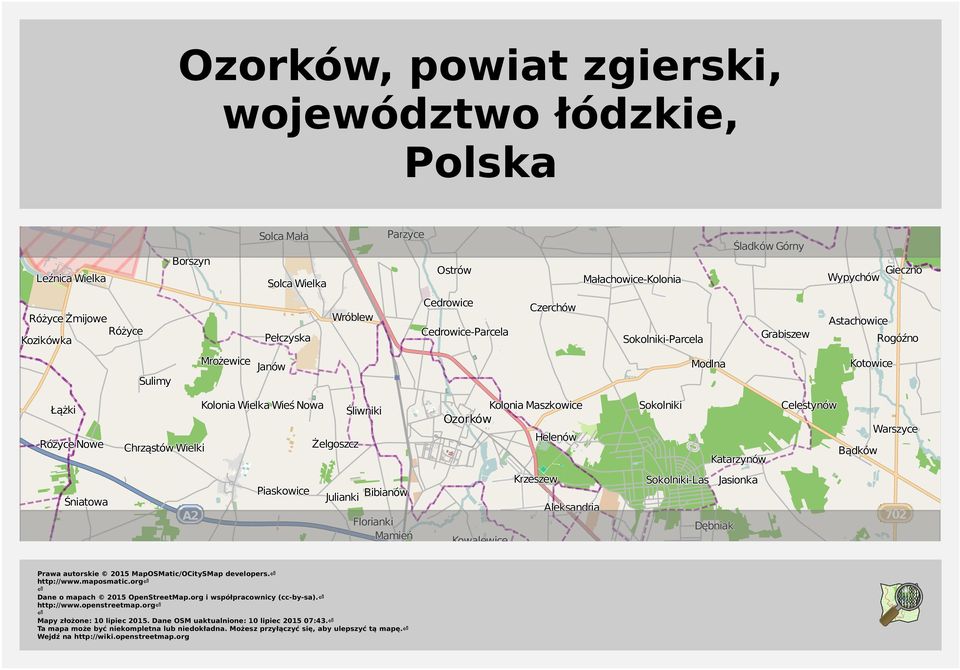 Wielki Żelgoszcz Kolonia Maszkowice Ozorków Helenów Sokolniki Katarzynów elestynów Warszyce ądków Śniatowa 2 Piaskowice Julianki ibianów lorianki Mamień Kowalewice Krzeszew leksandria Sokolniki-Las