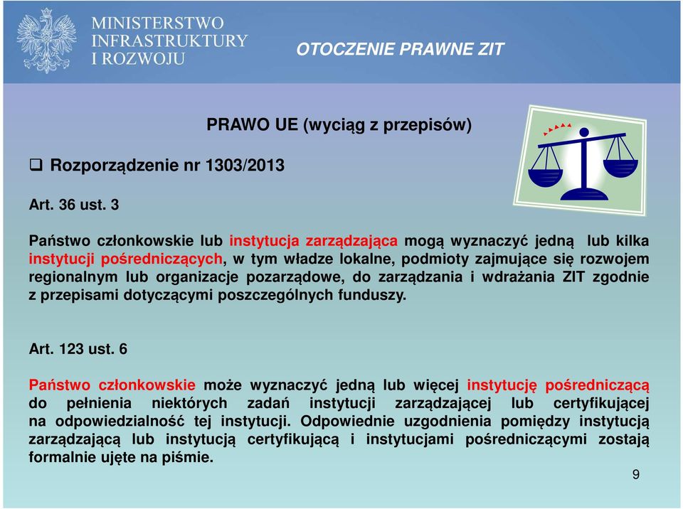 rozwojem regionalnym lub organizacje pozarządowe, do zarządzania i wdrażania ZIT zgodnie z przepisami dotyczącymi poszczególnych funduszy. Art. 123 ust.