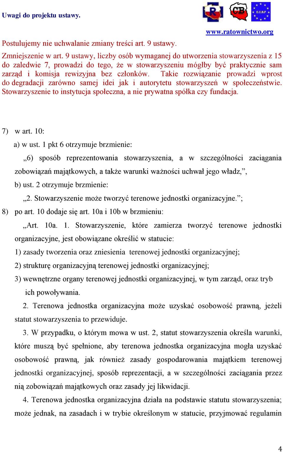 Takie rozwiązanie prowadzi wprost do degradacji zarówno samej idei jak i autorytetu stowarzyszeń w społeczeństwie. Stowarzyszenie to instytucja społeczna, a nie prywatna spółka czy fundacja. 7) w art.