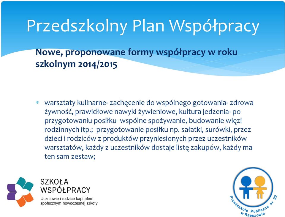 posiłku- wspólne spożywanie, budowanie więzi rodzinnych itp.; przygotowanie posiłku np.