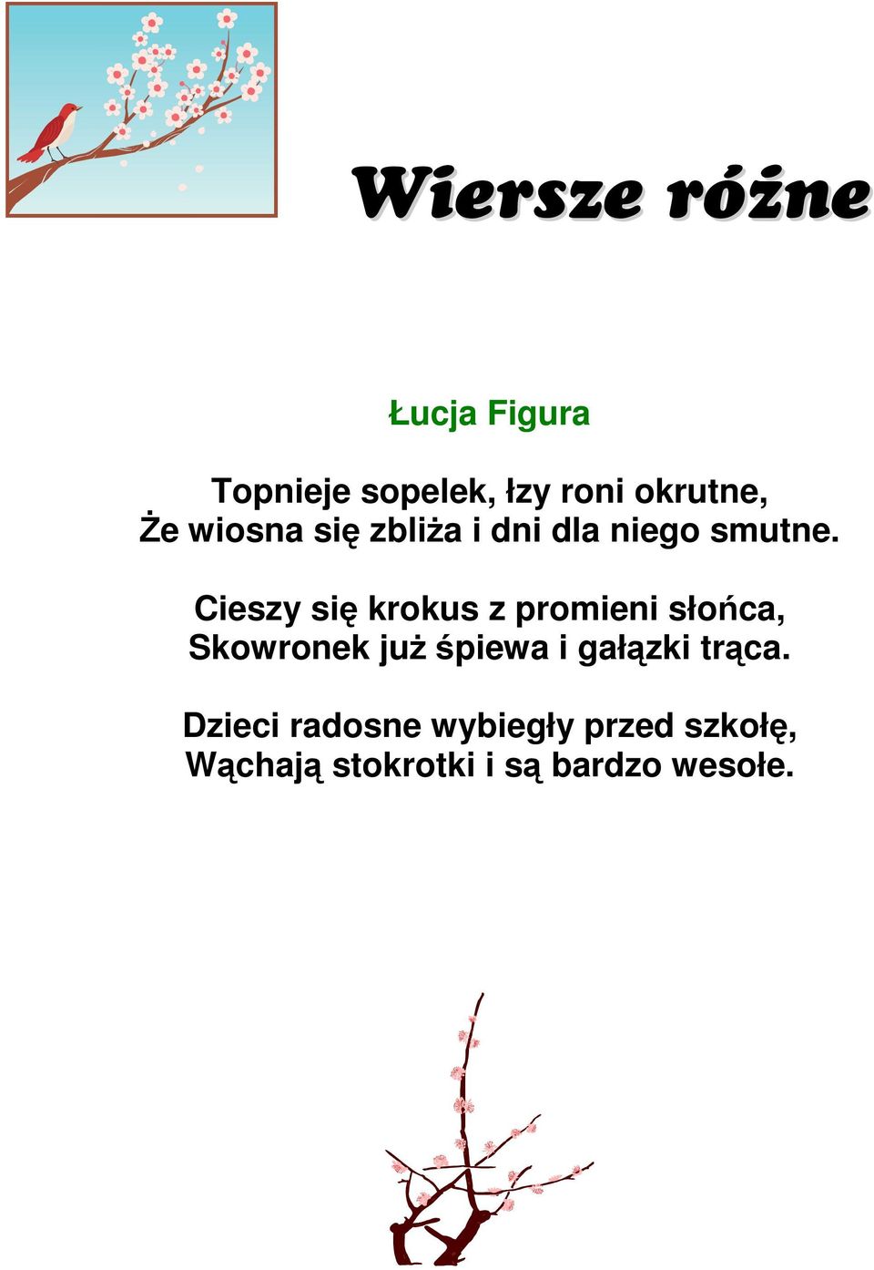 Cieszy się krokus z promieni słońca, Skowronek juŝ śpiewa i