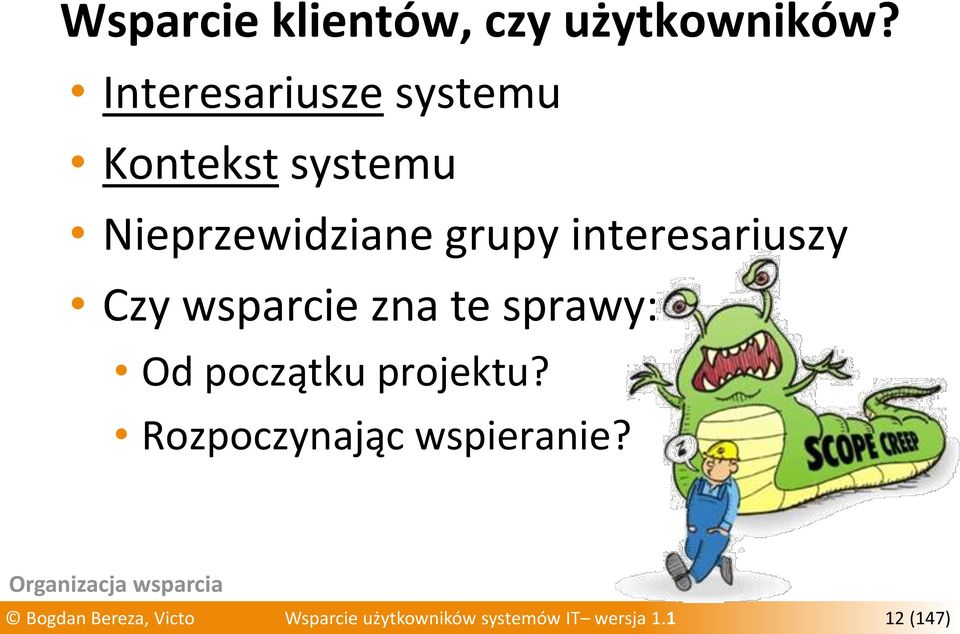 interesariuszy Czy wsparcie zna te sprawy: Od początku projektu?