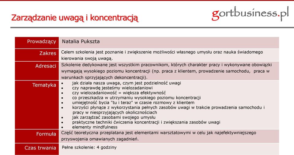 praca z klientem, prowadzenie samochodu, praca w warunkach sprzyjających dekoncentracji).