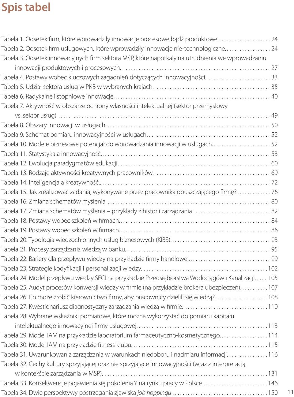 Postawy wobec kluczowych zagadnień dotyczących innowacyjności.......................... 33 Tabela 5. Udział sektora usług w PKB w wybranych krajach.............................................. 35 Tabela 6.