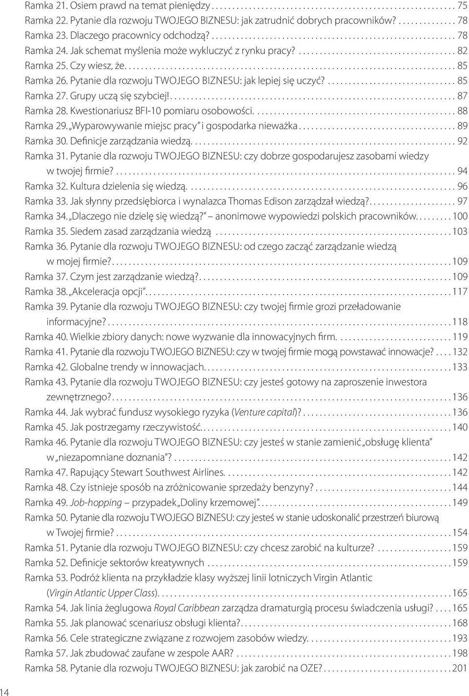 Czy wiesz, że................................................................................ 85 Ramka 26. Pytanie dla rozwoju TWOJEGO BIZNESU: jak lepiej się uczyć?............................... 85 Ramka 27.