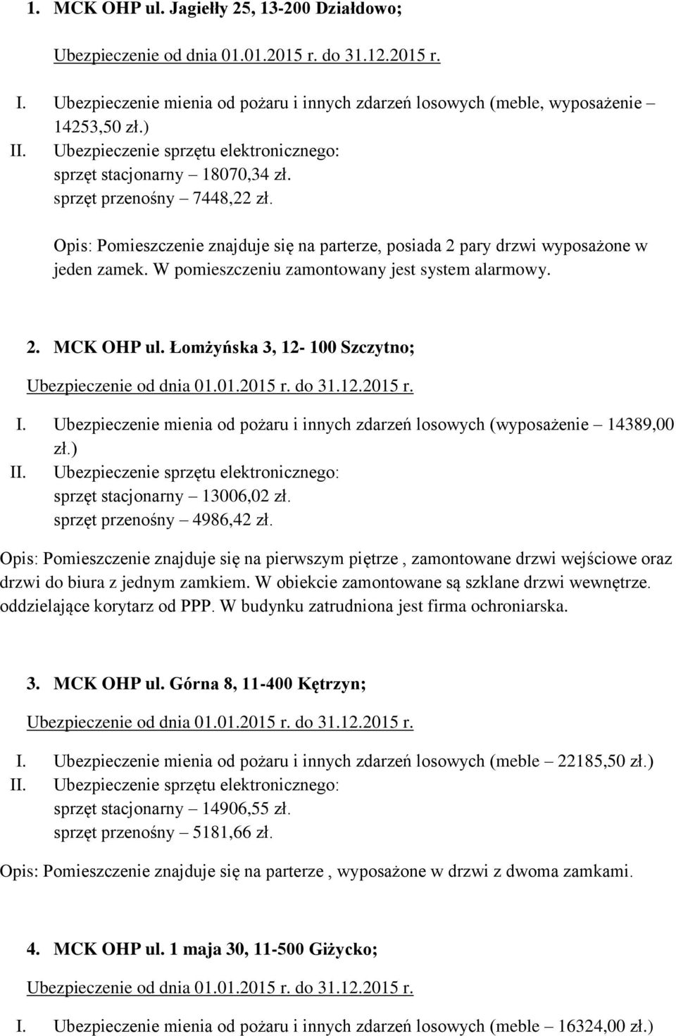 Ubezpieczenie mienia od pożaru i innych zdarzeń losowych (wyposażenie 14389,00 zł.) sprzęt stacjonarny 13006,02 zł. sprzęt przenośny 4986,42 zł.