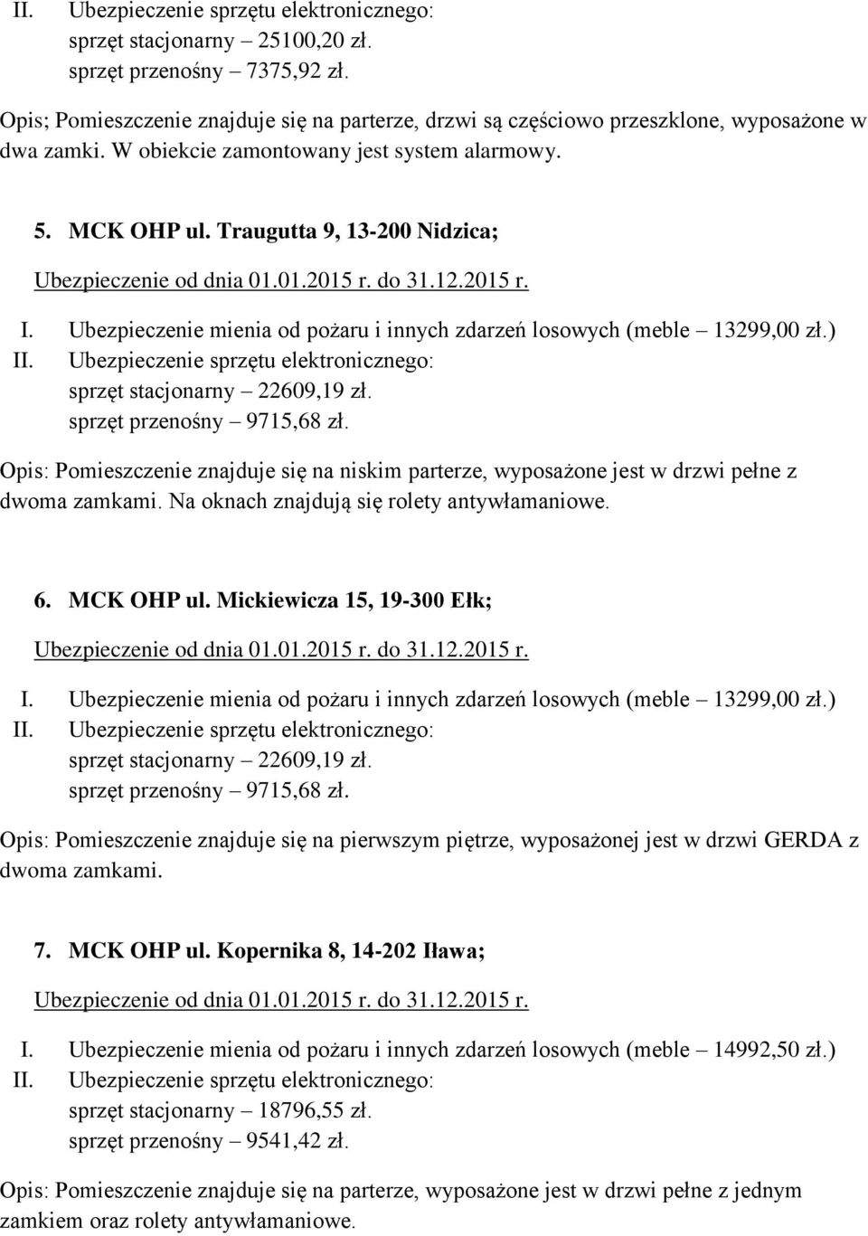 Ubezpieczenie mienia od pożaru i innych zdarzeń losowych (meble 13299,00 zł.) sprzęt stacjonarny 22609,19 zł. sprzęt przenośny 9715,68 zł.