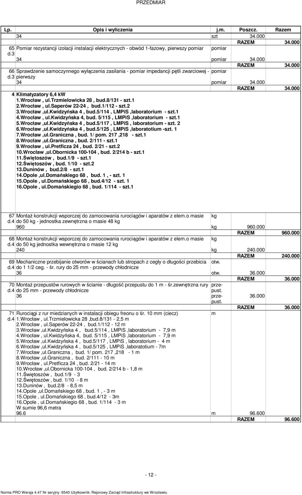 5/114, LMPiS,laboratoriu - 1 4.Wrocław, ul.kwidzyńska 4, bud. 5/115, LMPiS,laboratoriu - 1 5.Wrocław,ul.Kwidzyńska 4, bud.5/117, LMPiS, laboratoriu - 2 6.Wrocław,ul.Kwidzyńska 4, bud.5/125, LMPiS,laboratotiu - 1 7.