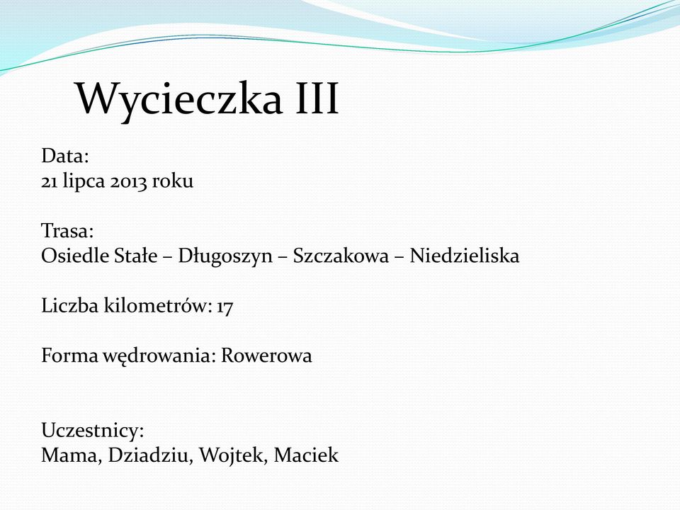 Niedzieliska Liczba kilometrów: 17 Forma