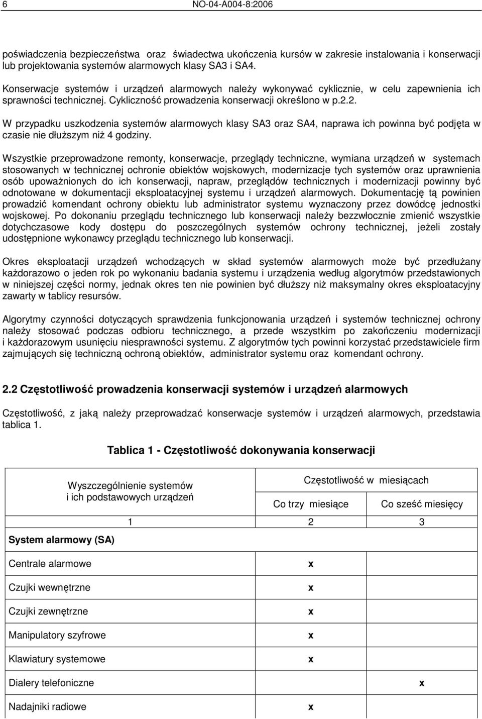 2. W przypadku uszkodzenia systemów alarmowych klasy SA3 oraz SA4, naprawa ich powinna być podjęta w czasie nie dłuŝszym niŝ 4 godziny.