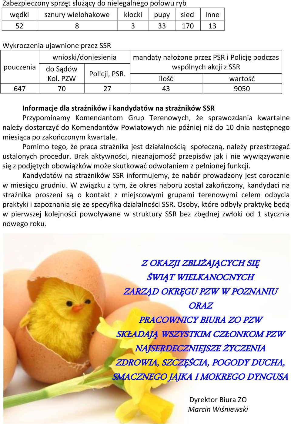 PZW ilość wartość 647 70 27 43 9050 Informacje dla strażników i kandydatów na strażników SSR Przypominamy Komendantom Grup Terenowych, że sprawozdania kwartalne należy dostarczyć do Komendantów