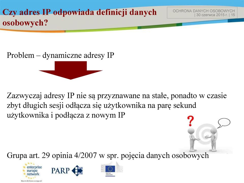 15 Problem dynamiczne adresy IP Zazwyczaj adresy IP nie są przyznawane na stałe, ponadto w