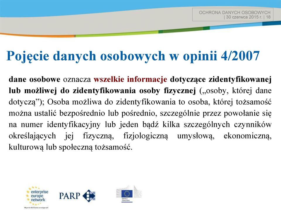 zidentyfikowania osoby fizycznej ( osoby, której dane dotyczą ); Osoba możliwa do zidentyfikowania to osoba, której tożsamość można