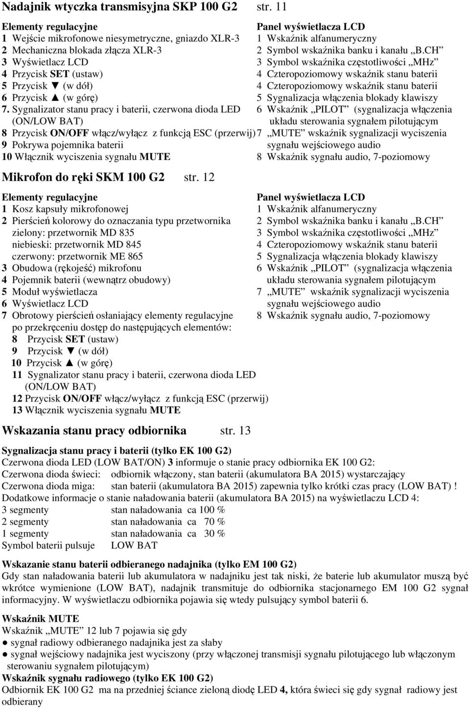 CH 3 Wyświetlacz LCD 3 Symbol wskaźnika częstotliwości MHz 4 Przycisk SET (ustaw) 4 Czteropoziomowy wskaźnik stanu baterii 5 Przycisk (w dół) 4 Czteropoziomowy wskaźnik stanu baterii 6 Przycisk (w