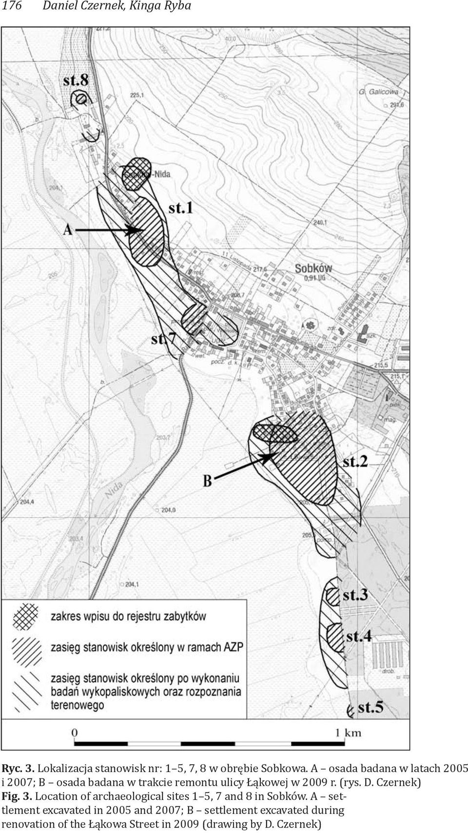 Czernek) Fig. 3. Location of archaeological sites 1 5, 7 and 8 in Sobków.