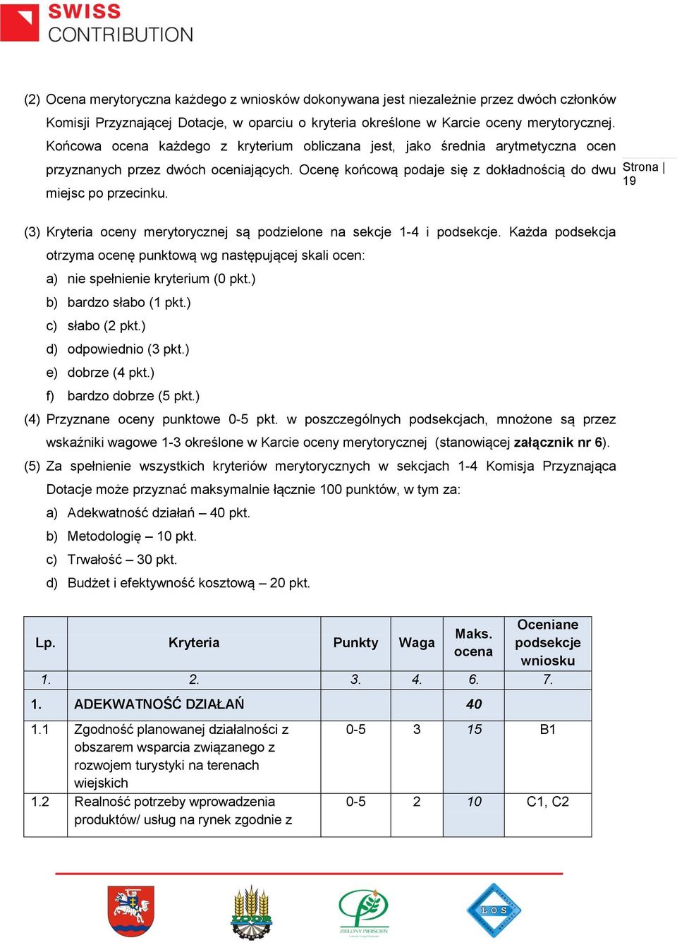 19 (3) Kryteria oceny merytorycznej są podzielone na sekcje 1-4 i podsekcje. Każda podsekcja otrzyma ocenę punktową wg następującej skali ocen: a) nie spełnienie kryterium (0 pkt.