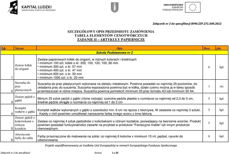 200, 150, 120, 100, 80 mm minimum 300 szt. o śr. 57 mm minimum 400 szt. o śr. 47 mm minimum 600 szt. o śr. 30 mm minimum 1000 szt. o śr. 20 mm Suszarka do prac plastycznych wykonana na stelaŝu metalowym.