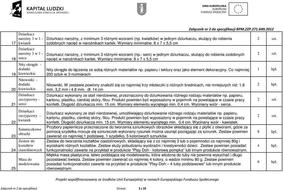 Wymiary minimalne: 8 x 7 x 5,5 cm naroŝny, z minimum 3 róŝnymi wzorami (np.: serc) w jednym dziurkaczu, słuŝący do robienia ozdobnych nacięć w naroŝnikach kartek.