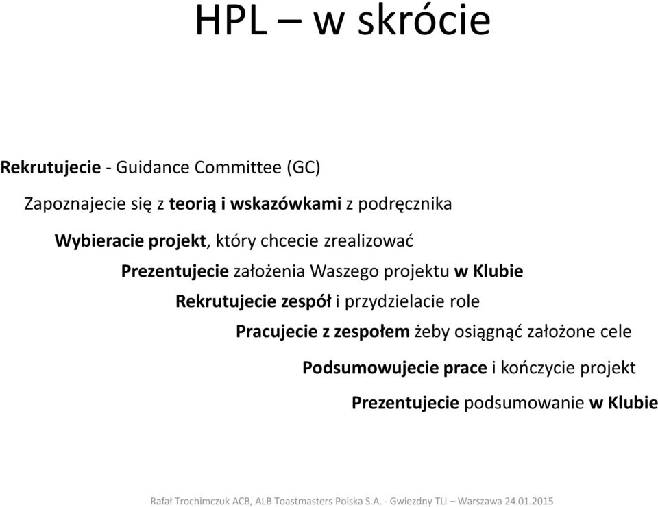 projektu w Klubie Rekrutujecie zespół i przydzielacie role Pracujecie z zespołem żeby