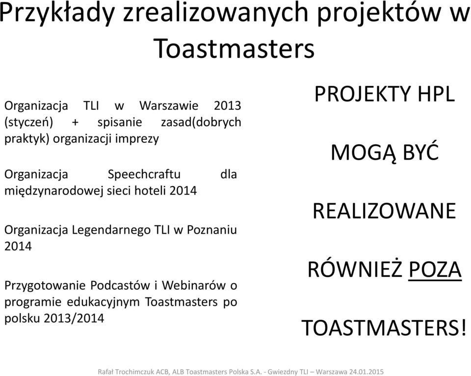 sieci hoteli 2014 Organizacja Legendarnego TLI w Poznaniu 2014 Przygotowanie Podcastów i Webinarów o