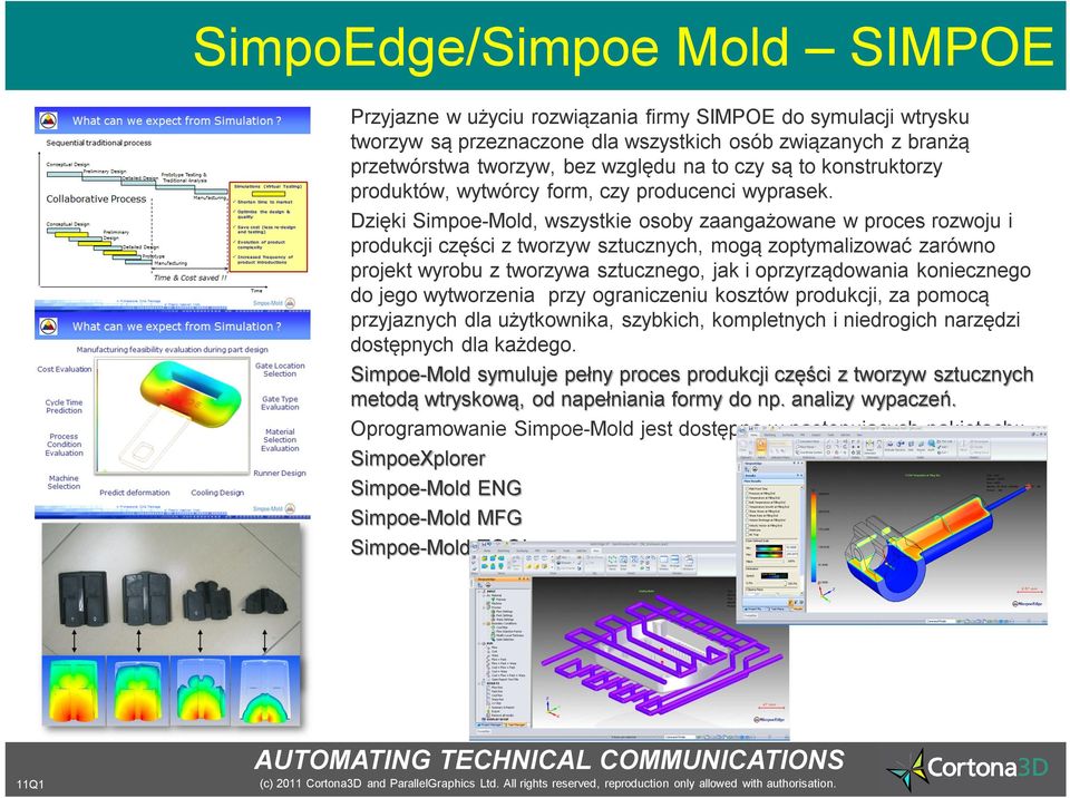 Dzięki Simpoe-Mold, wszystkie osoby zaangażowane w proces rozwoju i produkcji części z tworzyw sztucznych, mogą zoptymalizować zarówno projekt wyrobu z tworzywa sztucznego, jak i oprzyrządowania