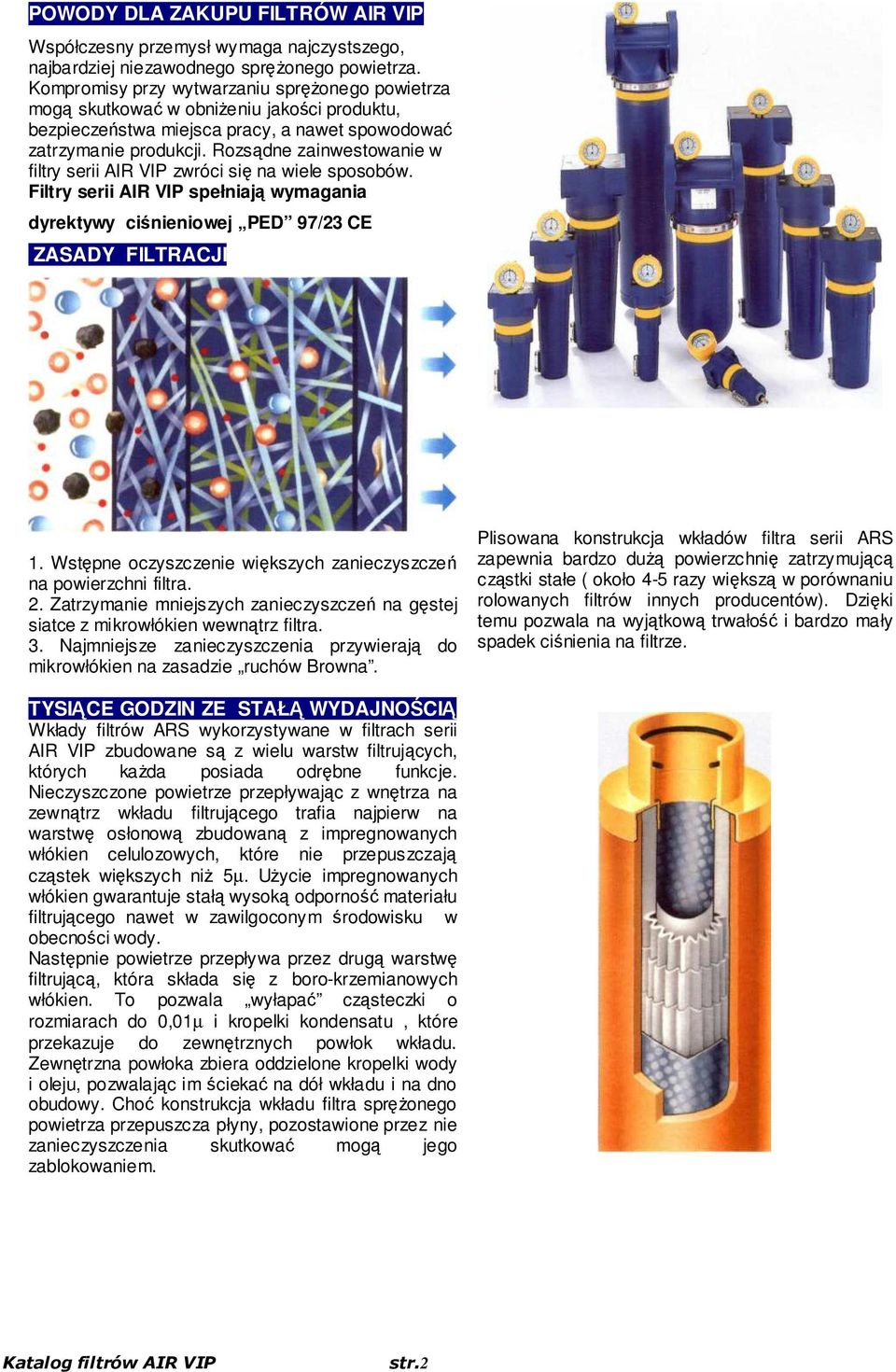 Rozsądne zainwestowanie w filtry serii AIR VIP zwróci się na wiele sposobów. Filtry serii AIR VIP spełniają wymagania dyrektywy ciśnieniowej PED 97/23 CE ZASADY FILTRACJI 1.