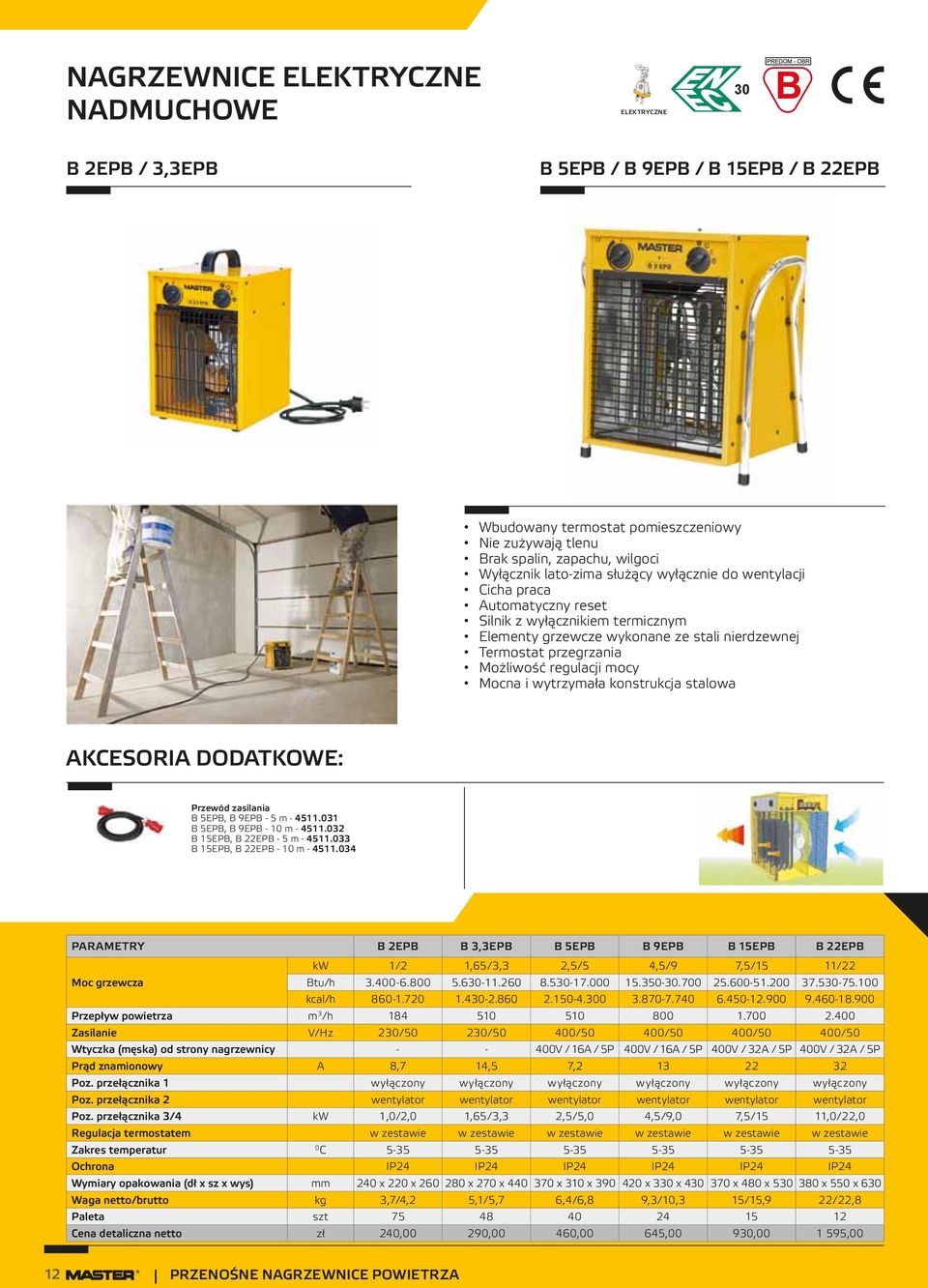 Mocna i wytrzymała konstrukcja stalowa Przewód zasilania B 5EPB, B 9EPB 5 m 4511.031 B 5EPB, B 9EPB 10 m 4511.032 B 15EPB, B 22EPB 5 m 4511.033 B 15EPB, B 22EPB 10 m 4511.