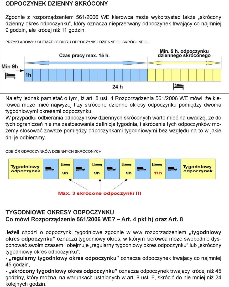 4 Rozporządzenia 561/2006 WE mówi, że kierowca może mieć najwyżej trzy skrócone dzienne okresy odpoczynku pomiędzy dwoma tygodniowymi okresami odpoczynku.