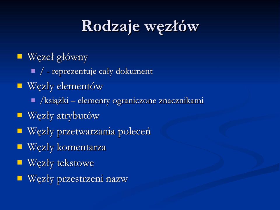 ograniczone znacznikami Węzły atrybutów Węzły