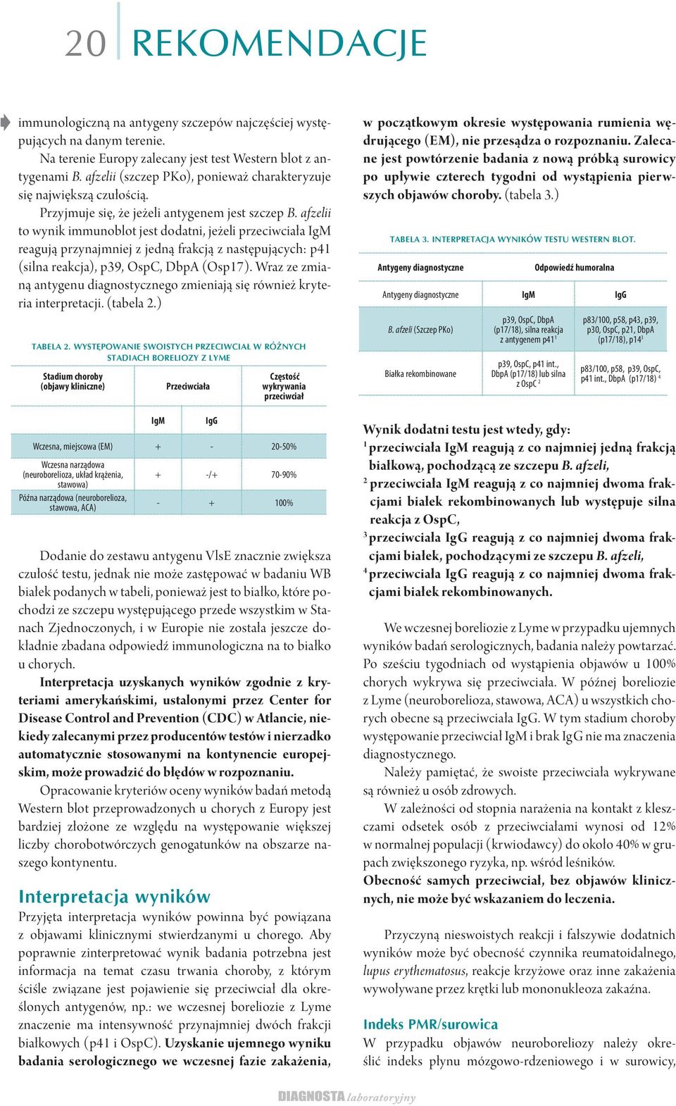 afzelii to wynik immunoblot jest dodatni, jeżeli przeciwciała IgM reagują przynajmniej z jedną frakcją z następujących: p41 (silna reakcja), p39, OspC, DbpA (Osp17).