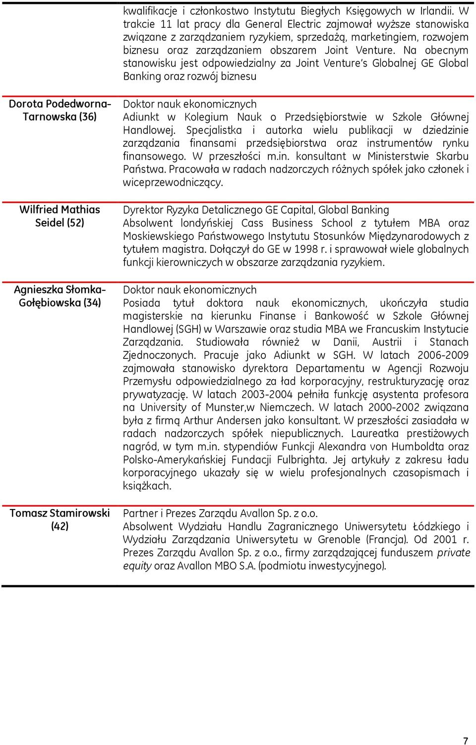 Na obecnym stanowisku jest odpowiedzialny za Joint Venture s Globalnej GE Global Banking oraz rozwój biznesu Dorota Podedworna- Tarnowska (36) Wilfried Mathias Seidel (52) Agnieszka Słomka-