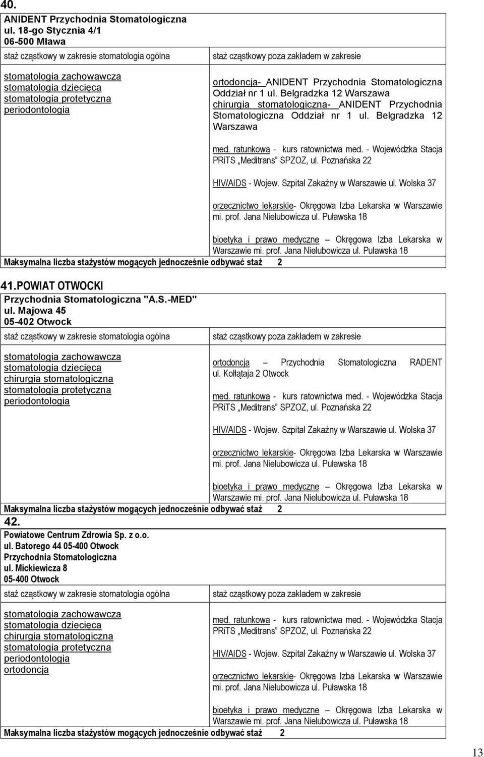 Belgradzka 12 Warszawa - ANIDENT Przychodnia Stomatologiczna Oddział nr 1 ul. Belgradzka 12 Warszawa 41.