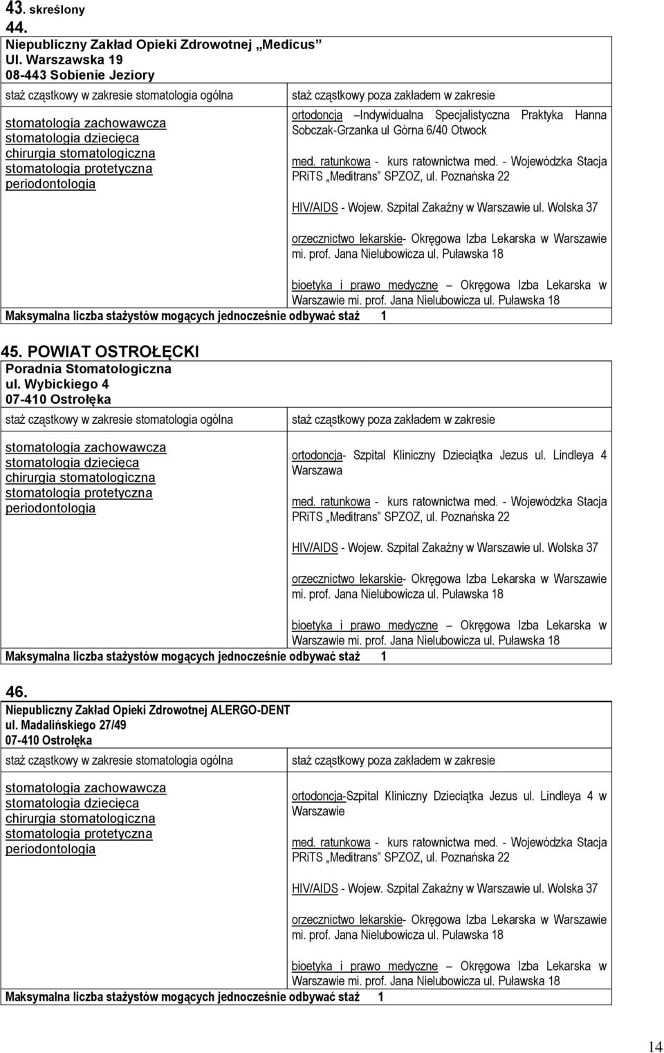 POWIAT OSTROŁĘCKI Poradnia Stomatologiczna ul. Wybickiego 4 07-410 Ostrołęka - Szpital Kliniczny Dzieciątka Jezus ul.