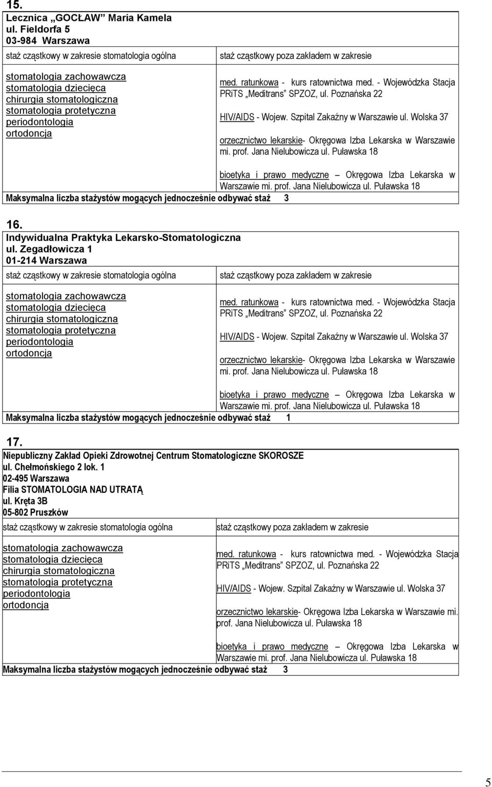 Indywidualna Praktyka Lekarsko-Stomatologiczna ul. Zegadłowicza 1 01-214 Warszawa 17.