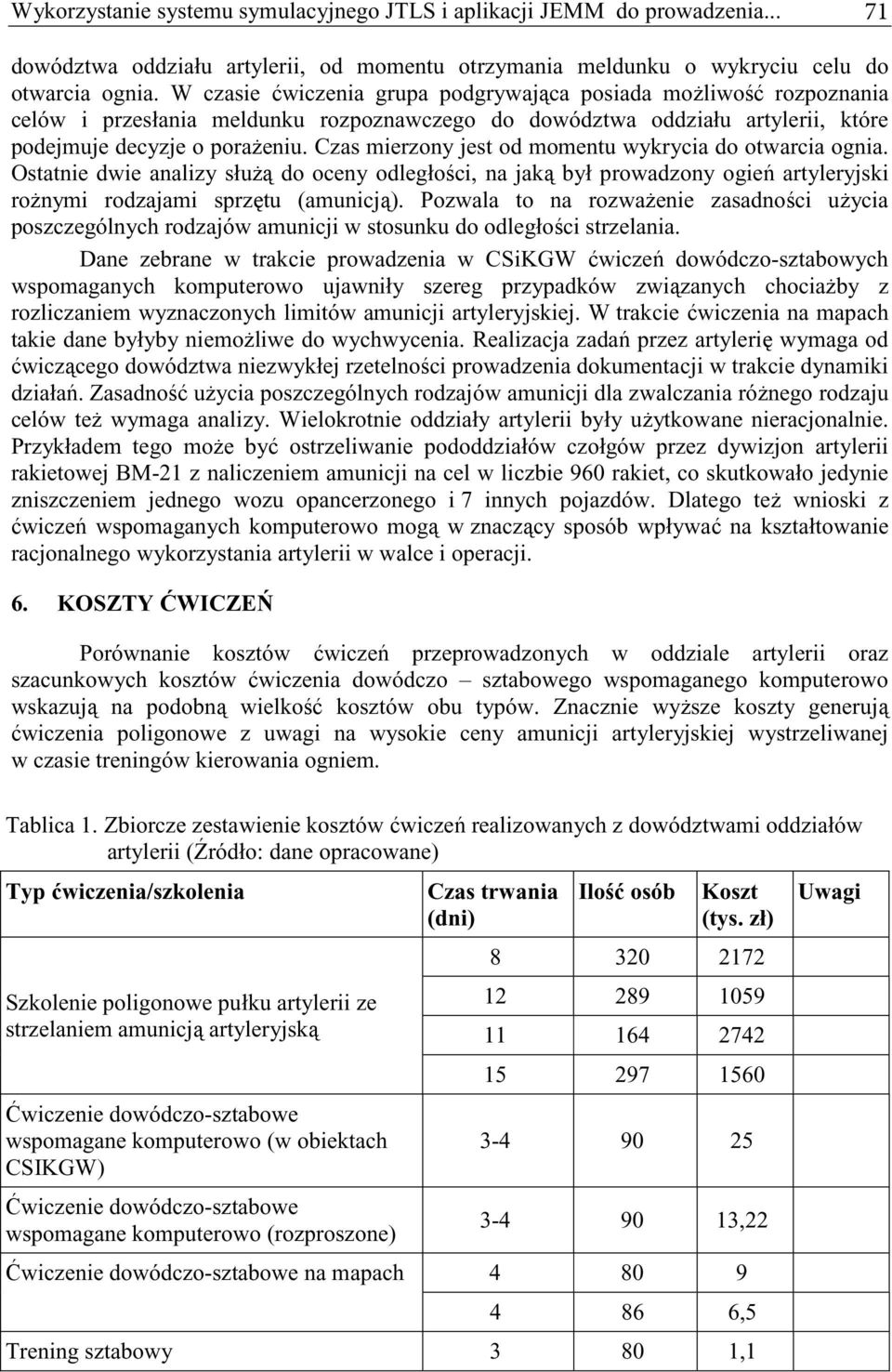 Czas mierzony jest od momentu wykrycia do otwarcia ognia. Ostatnie dwie analizy słu do oceny odległoci, na jak był prowadzony ogie artyleryjski ronymi rodzajami sprztu (amunicj).