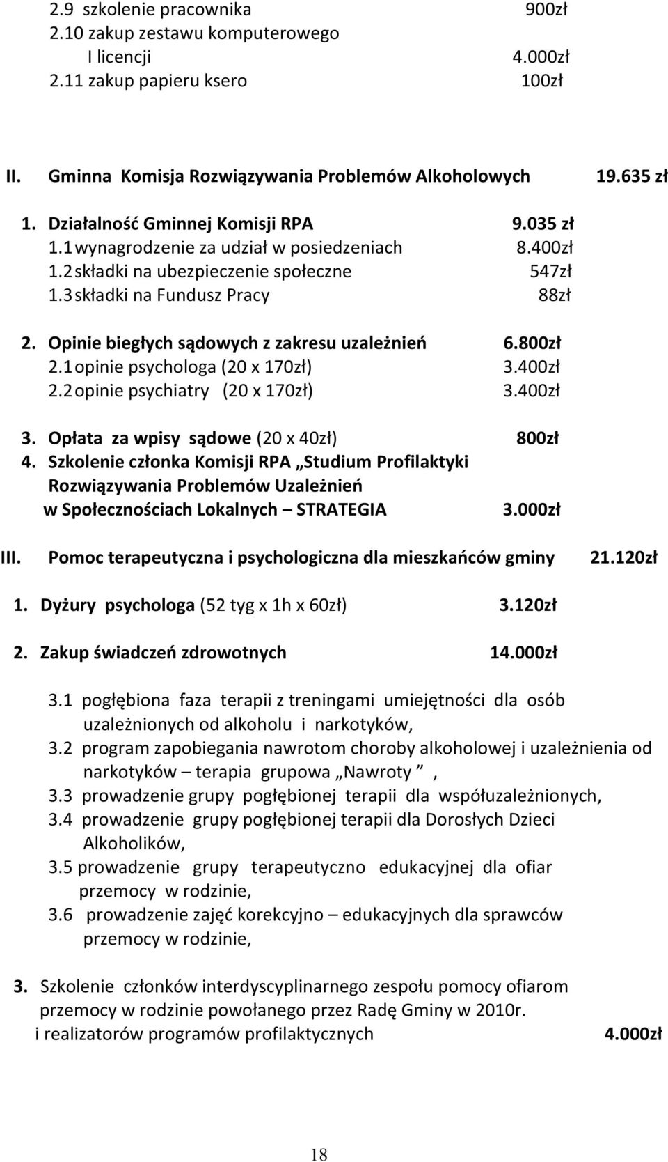 Opinie biegłych sądowych z zakresu uzależnień 6.800zł 2.1 opinie psychologa (20 x 170zł) 3.400zł 2.2 opinie psychiatry (20 x 170zł) 3.400zł 3. Opłata za wpisy sądowe (20 x 40zł) 800zł 4.