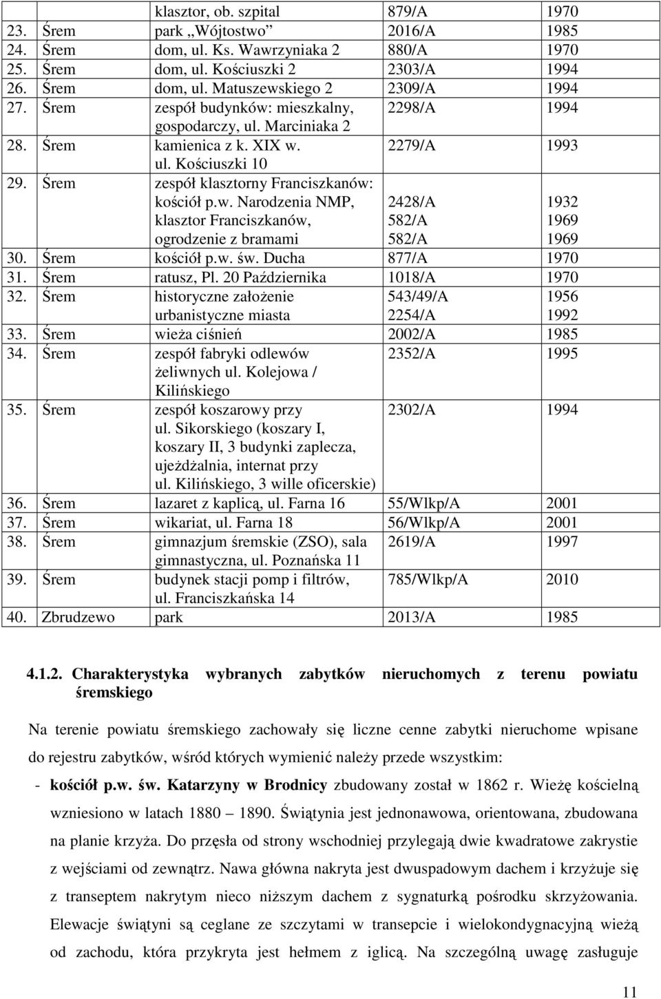 Śrem kościół p.w. św. Ducha 877/A 1970 31. Śrem ratusz, Pl. 20 Października 1018/A 1970 32. Śrem historyczne załoŝenie urbanistyczne miasta 543/49/A 2254/A 1956 1992 33.