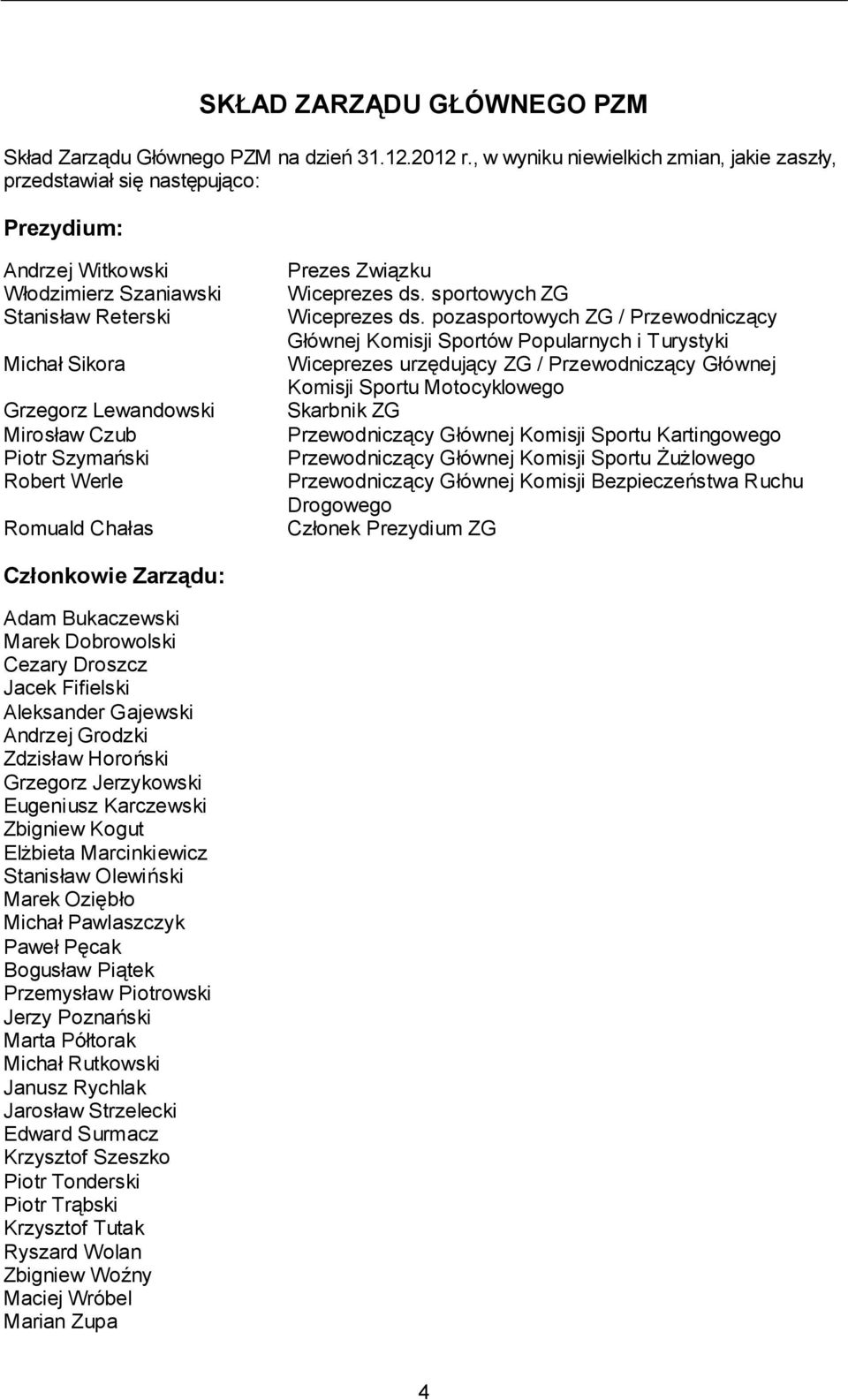 Szymański Robert Werle Romuald Chałas Prezes Związku Wiceprezes ds. sportowych ZG Wiceprezes ds.