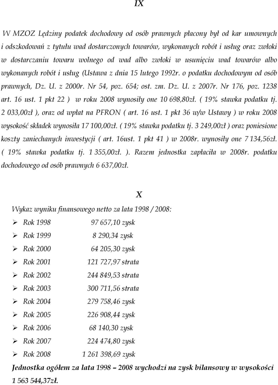 Nr 176, poz. 1238 art. 16 ust. 1 pkt 22 ) w roku 2008 wynosiły one 10 698,80zł. ( 19% stawka podatku tj. 2 033,00zł ), oraz od wpłat na PFRON ( art. 16 ust. 1 pkt 36 w/w Ustawy ) w roku 2008 wysokość składek wynosiła 17 100,00zł.