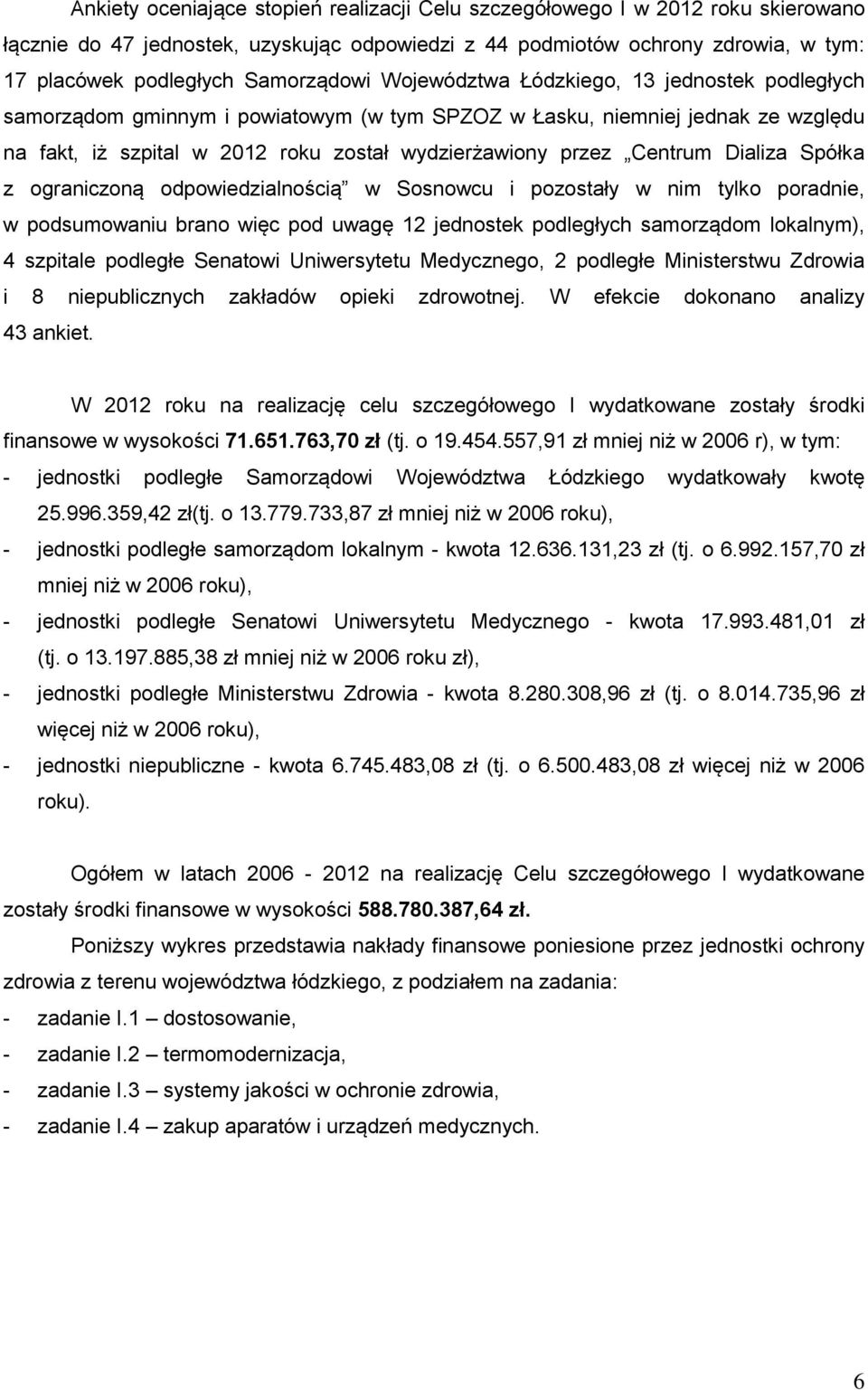 Centrum Dializa Spółka z ograniczoną odpowiedzialnością w Sosnowcu i pozostały w nim tylko poradnie, w podsumowaniu brano więc pod uwagę 12 jednostek podległych samorządom lokalnym), 4 szpitale