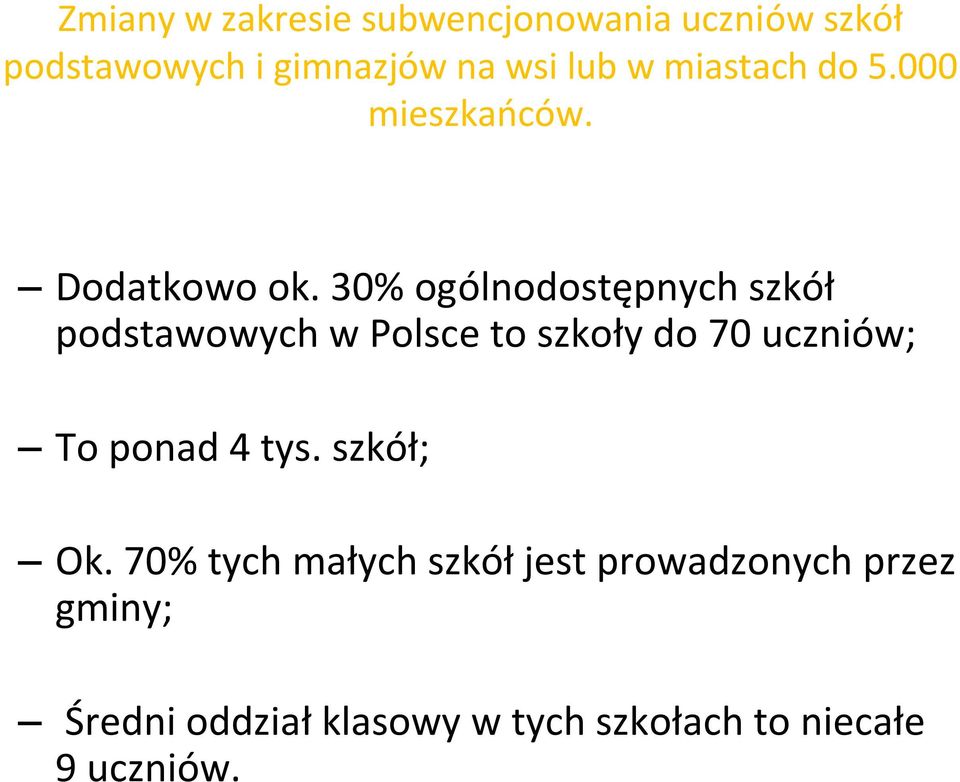 30% ogólnodostępnych szkół podstawowych w Polsce to szkoły do 70 uczniów; To ponad 4